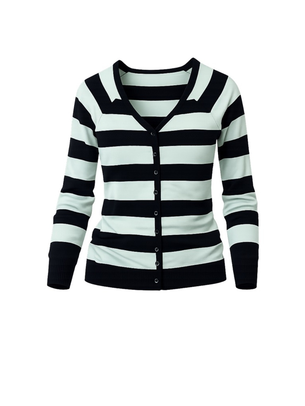 Women's Striped Button-Up Cardigan Sweater Black V-Neck Size L
132